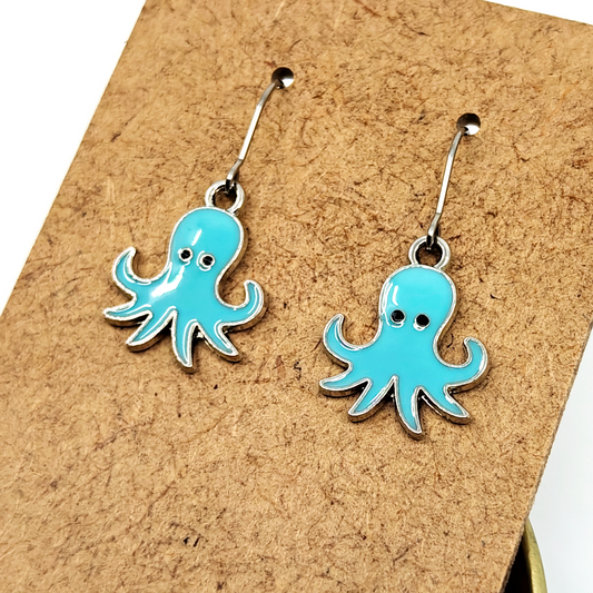 Blue Octopus Earrings