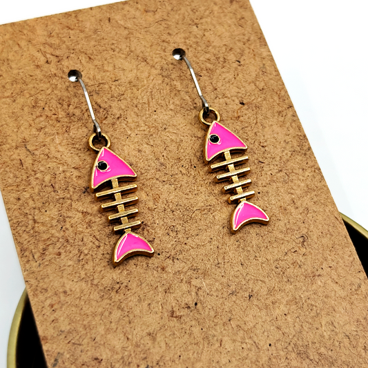 Pink Fishbone Earrings