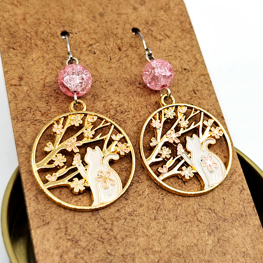 Pink Sitting Cat Earrings