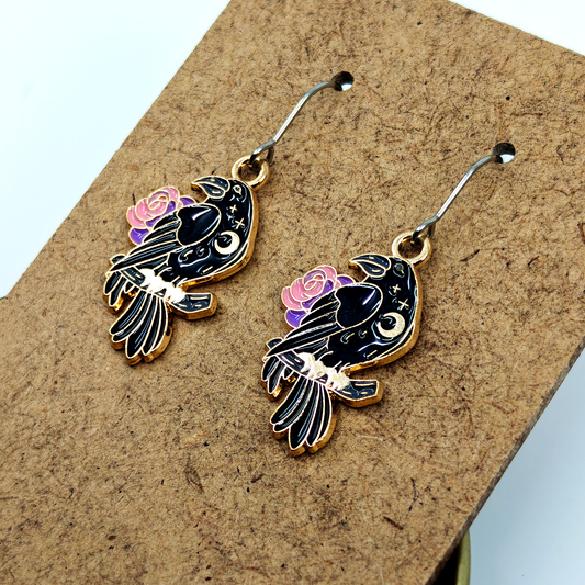 Rose Raven Earrings