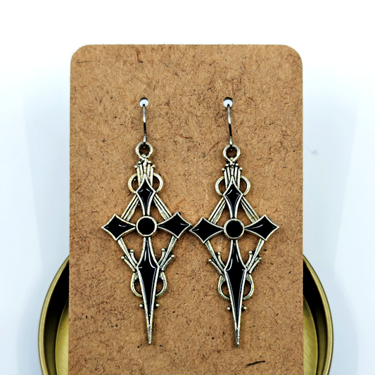 Silver Black Cross Earrings