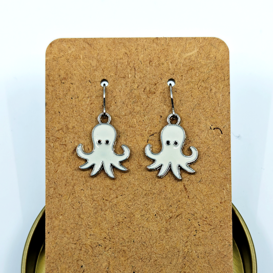 White Octopus Earrings