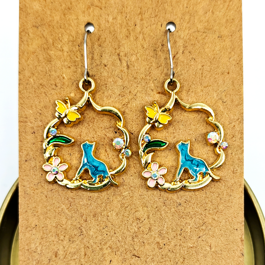 Blue Cat Earrings
