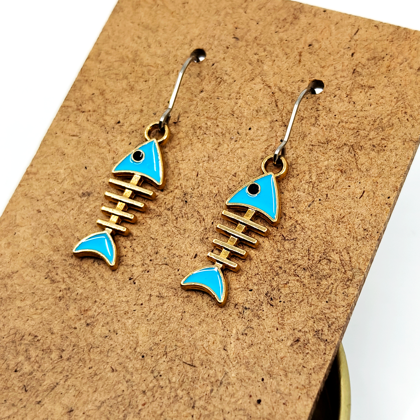 Blue Fishbone Earrings