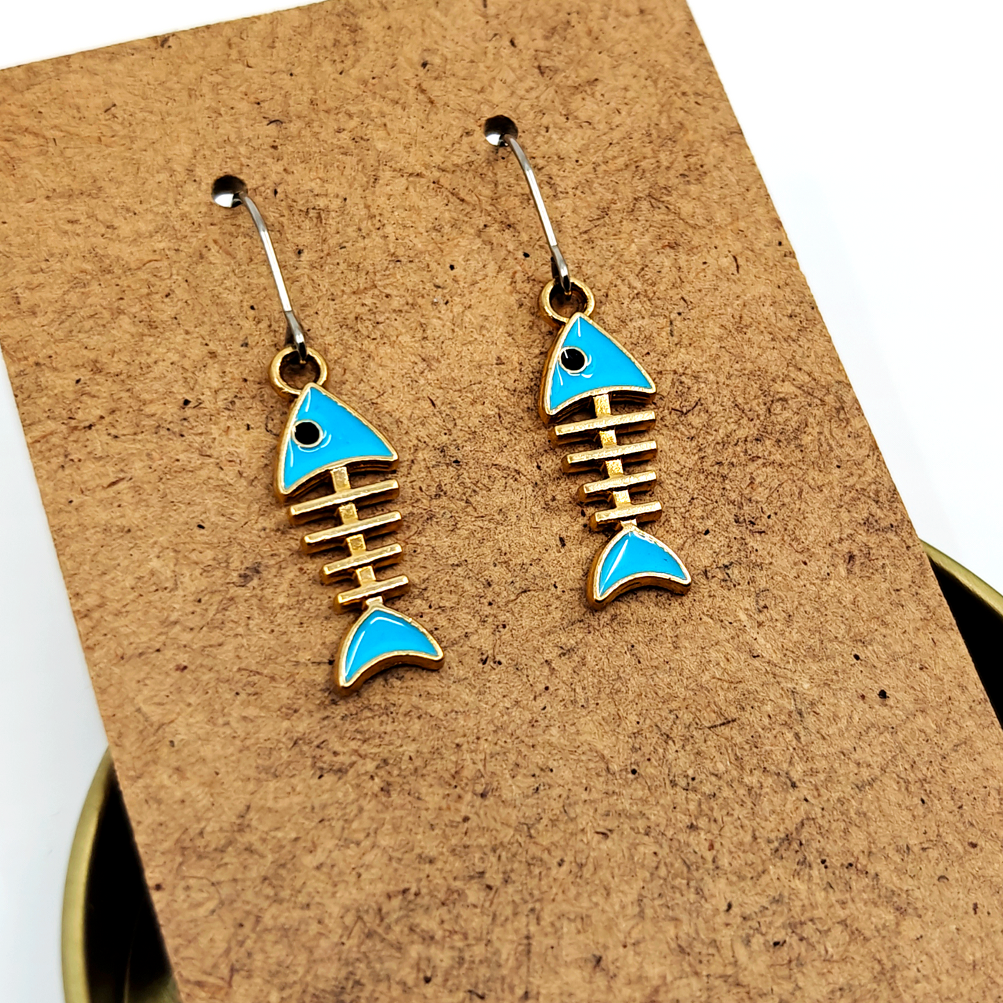 Blue Fishbone Earrings