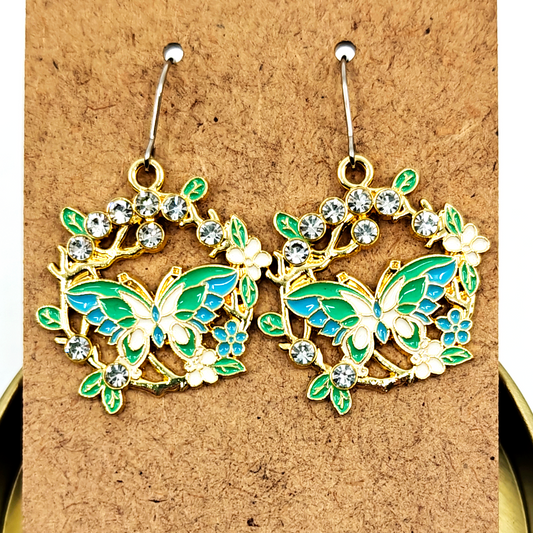 Green Butterfly Earrings