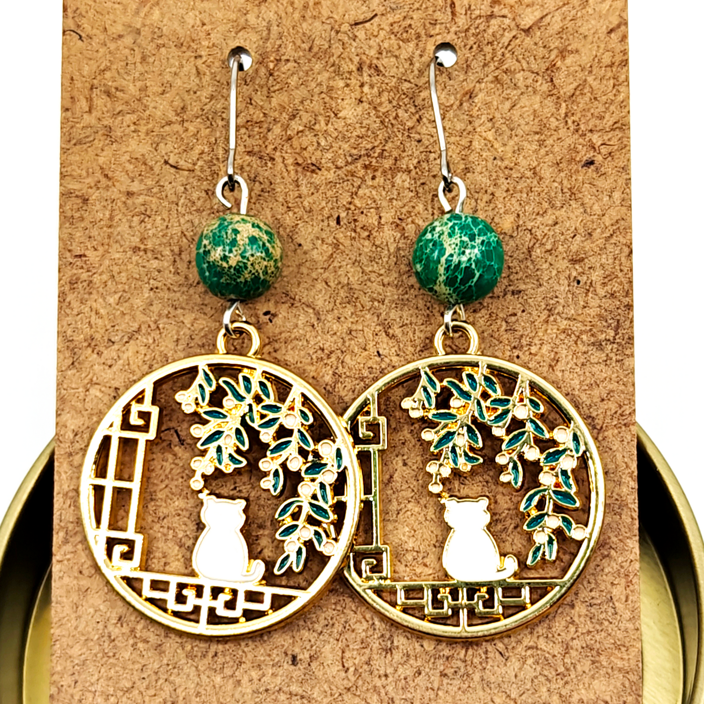 Green Cat Earrings