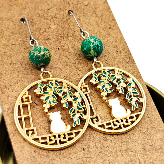 Green Cat Earrings