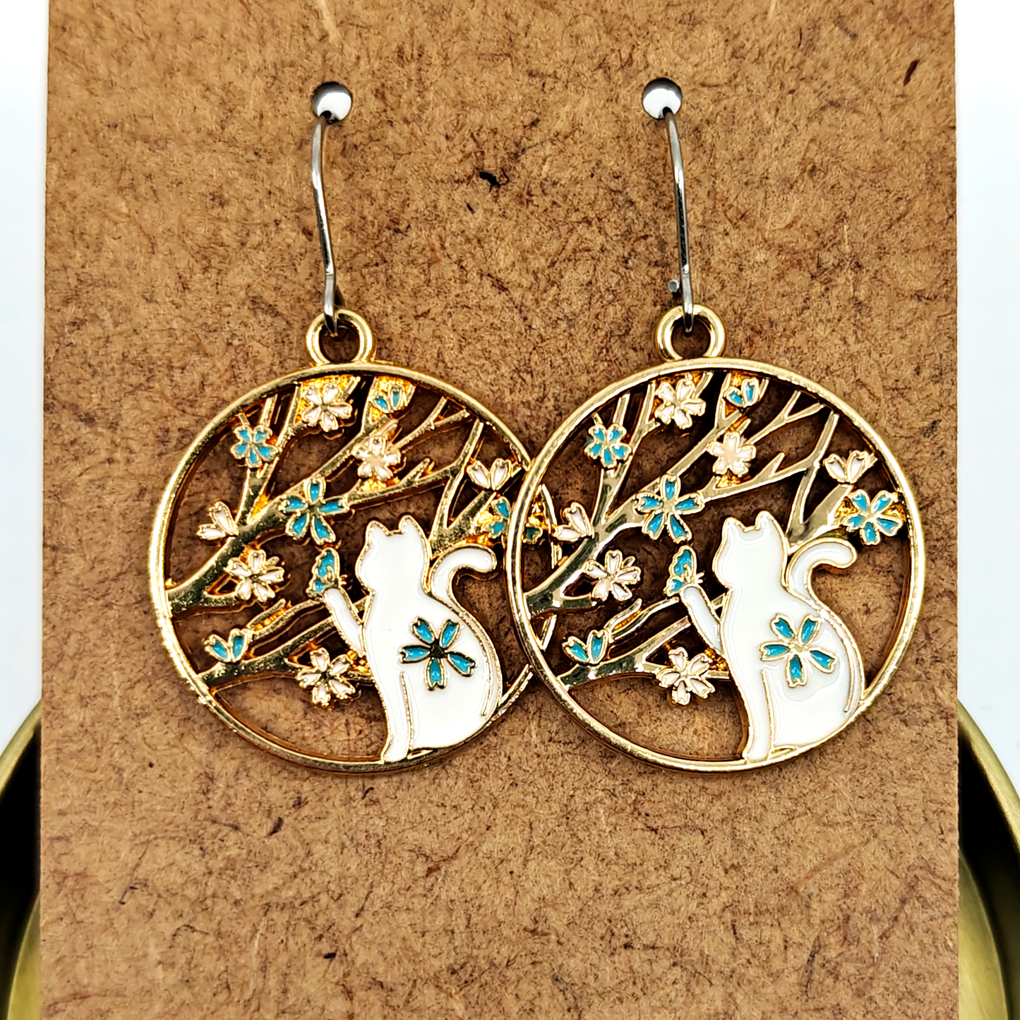 Green Sitting Cat Earrings