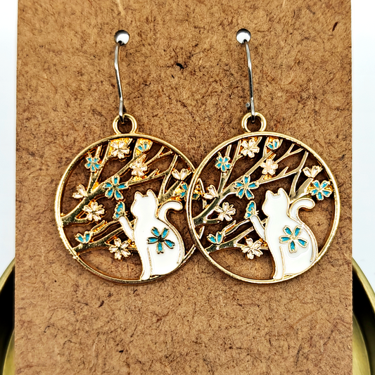 Green Sitting Cat Earrings