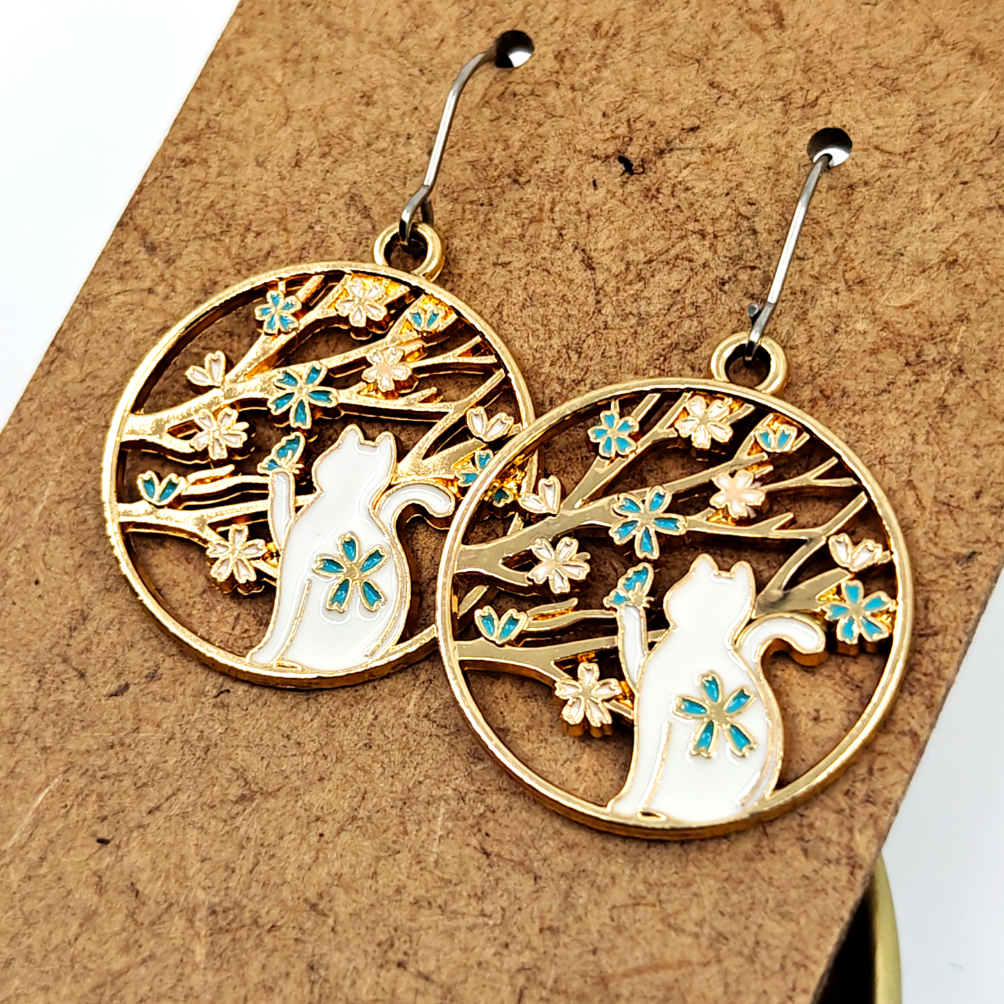 Green Sitting Cat Earrings