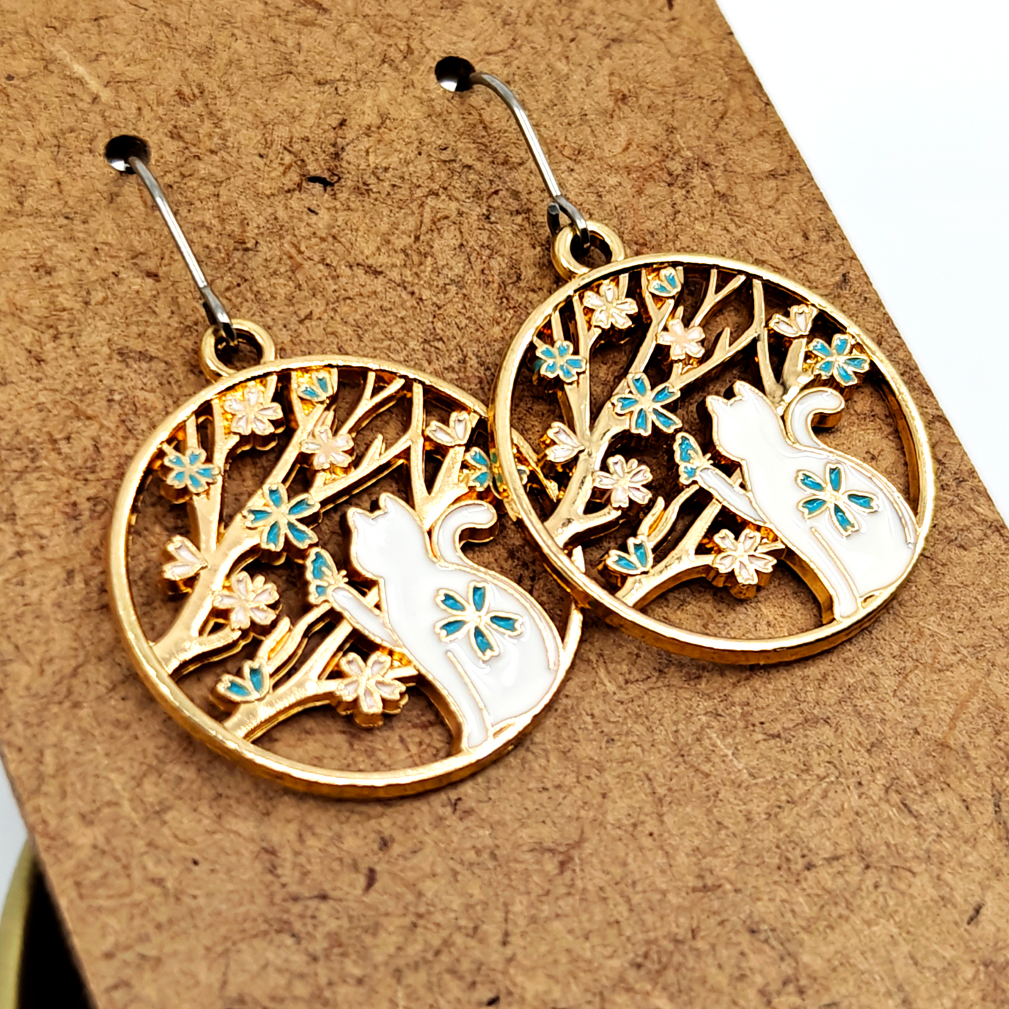 Green Sitting Cat Earrings