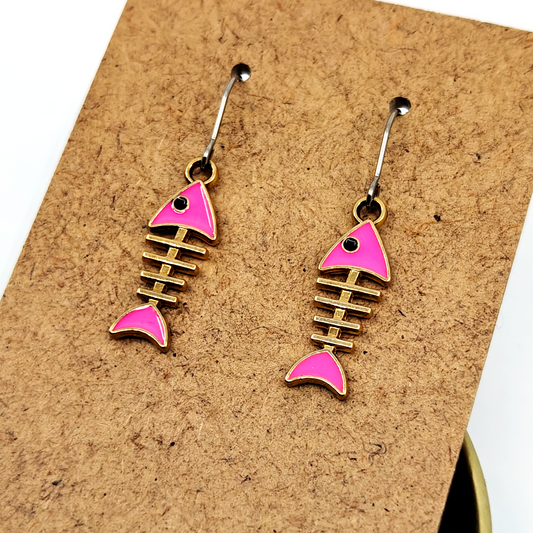 Pink Fishbone Earrings