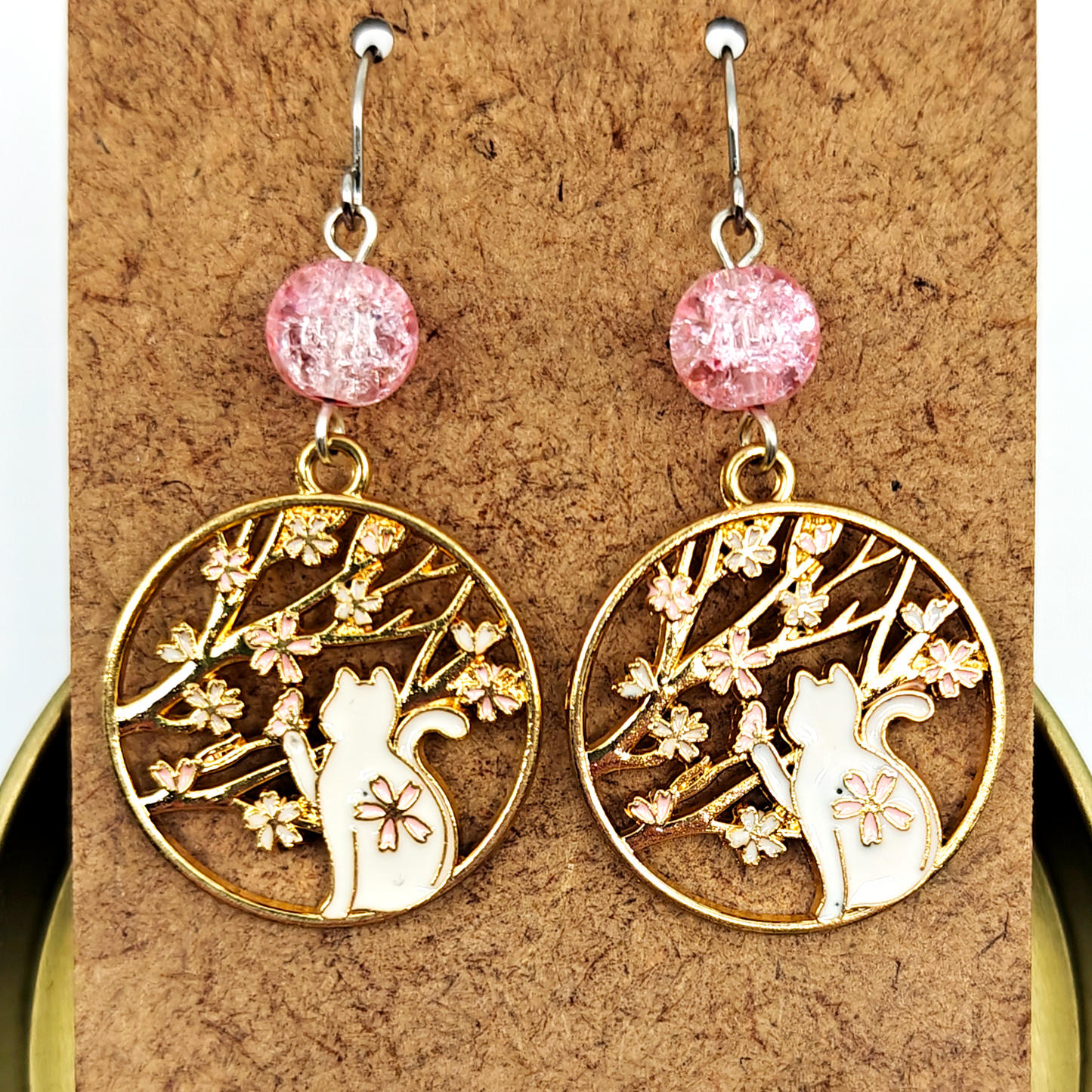Pink Sitting Cat Earrings