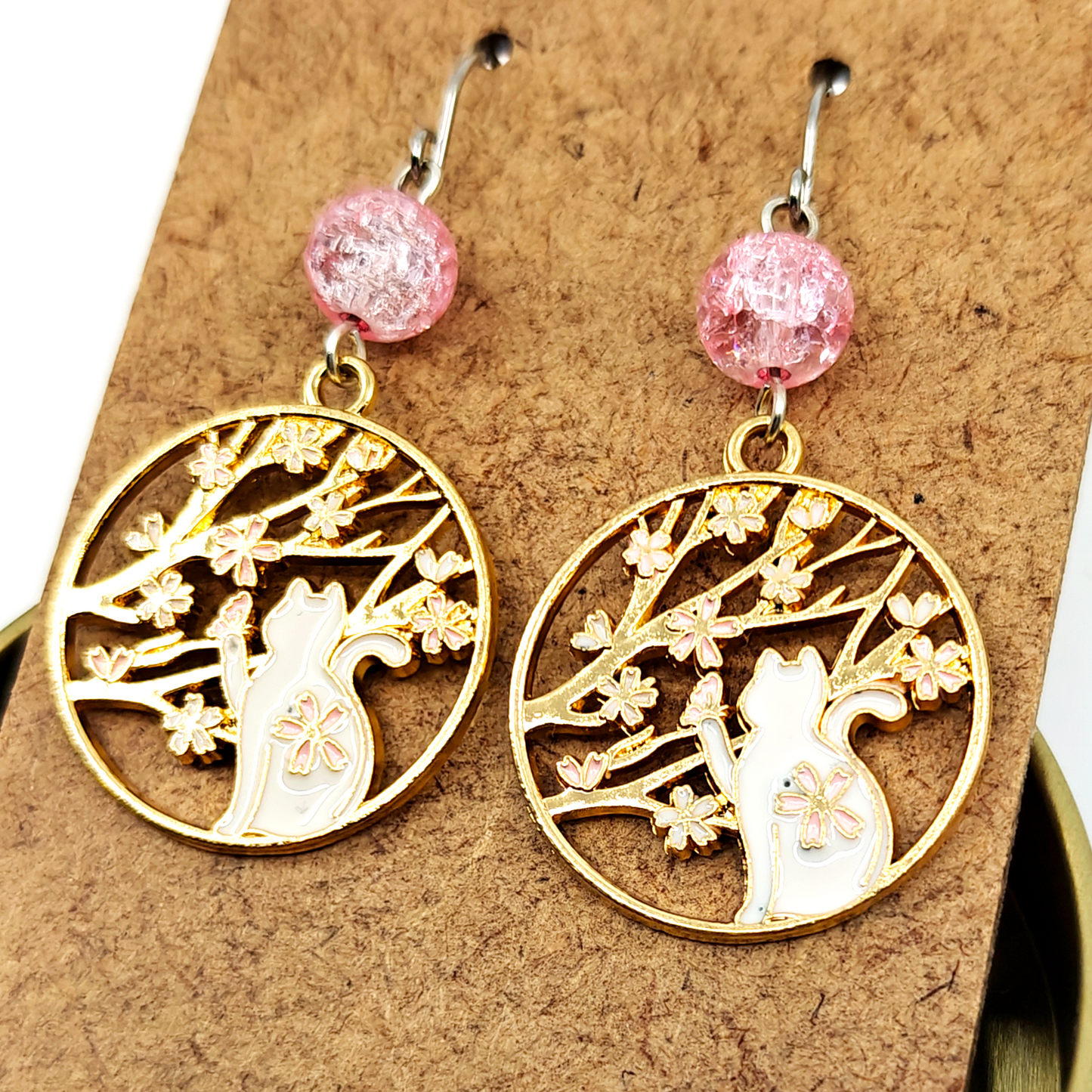 Pink Sitting Cat Earrings