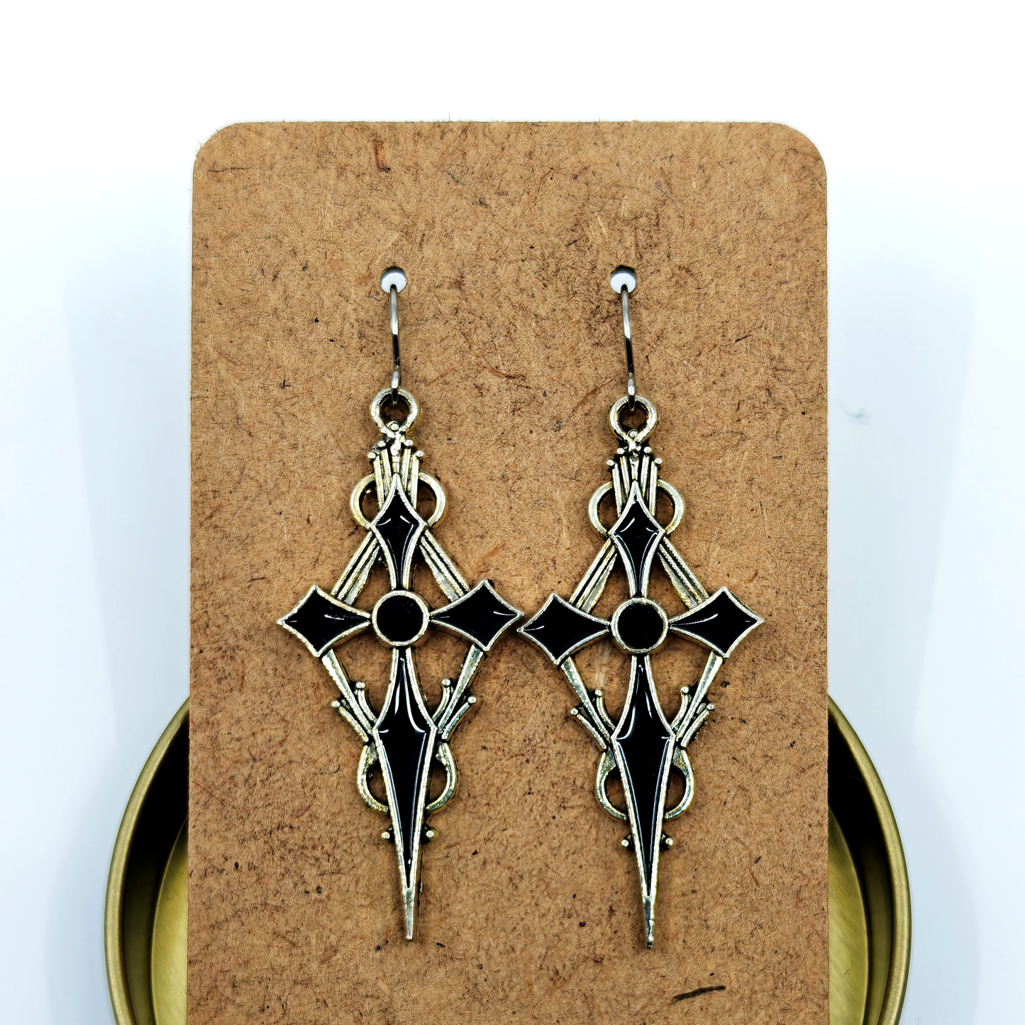 Silver Black Cross Earrings