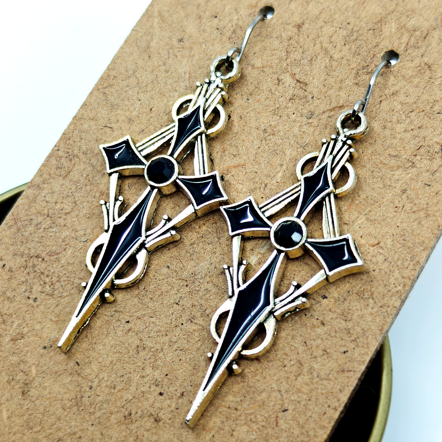 Silver Black Cross Earrings