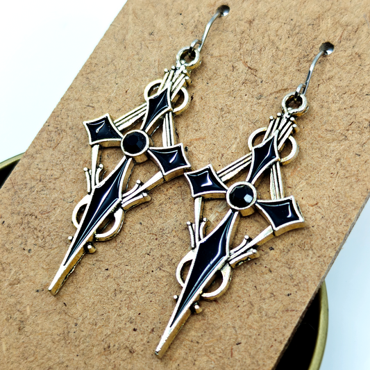 Silver Black Cross Earrings