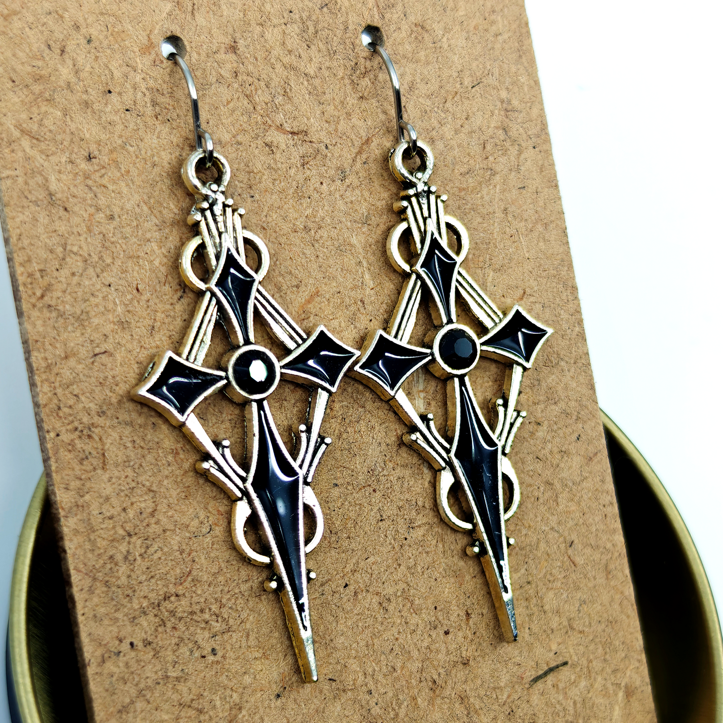 Silver Black Cross Earrings