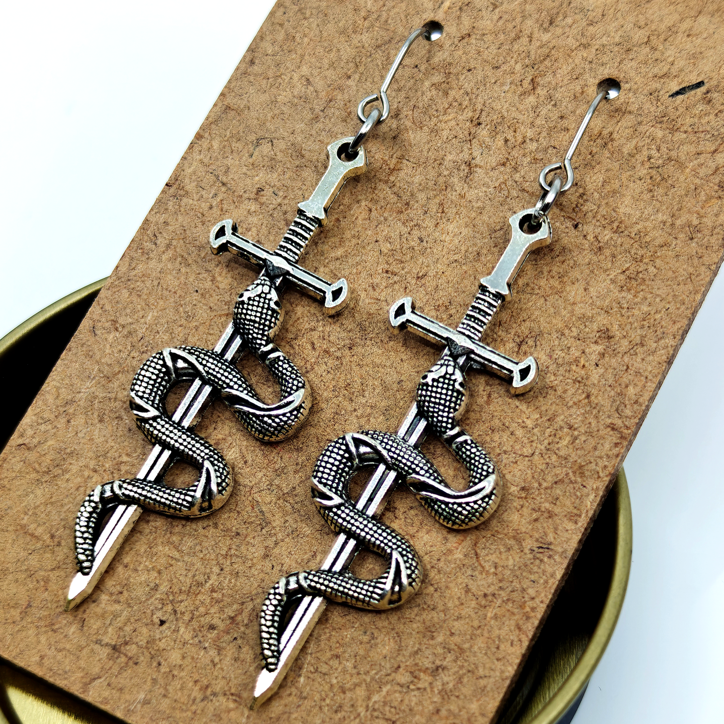 Silver Snake Swords Earrings