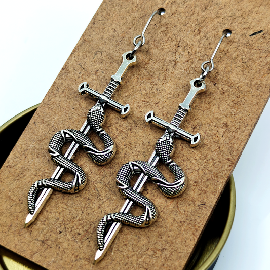 Silver Snake Swords Earrings