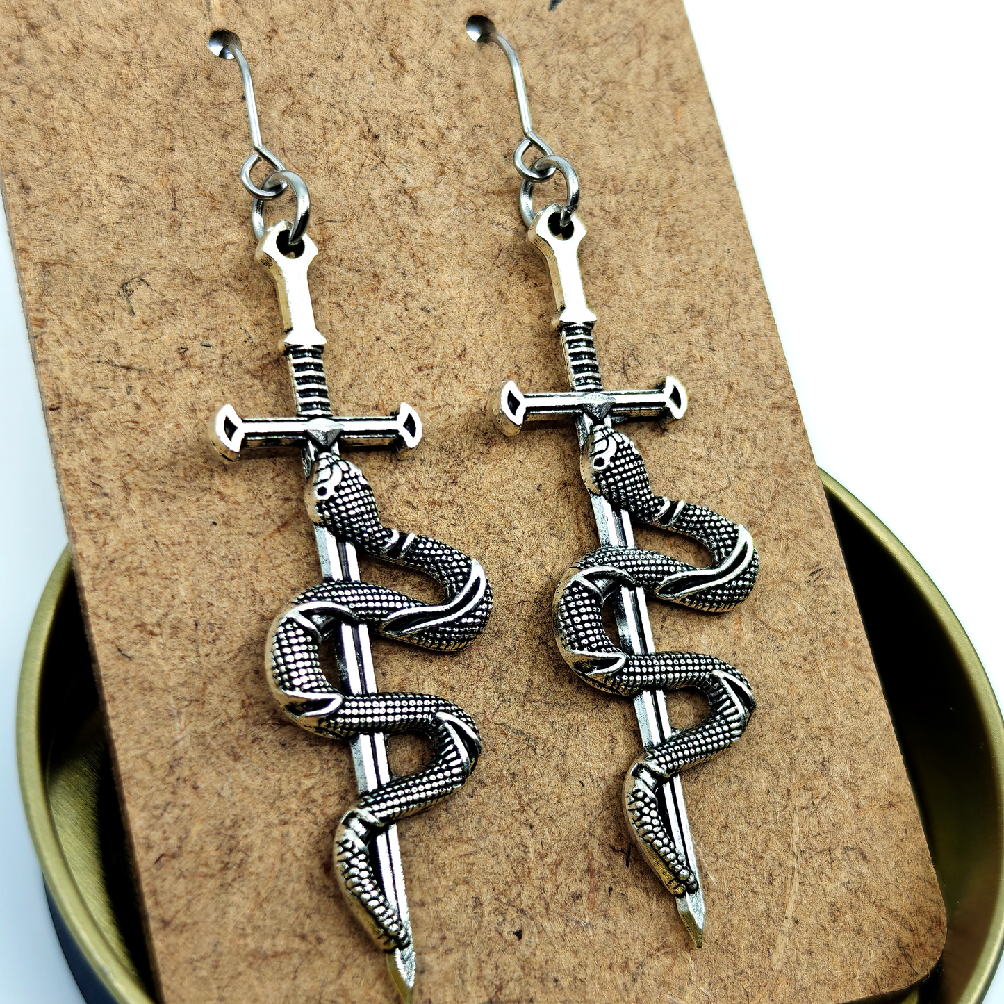 Silver Snake Swords Earrings