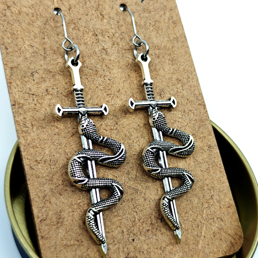 Silver Snake Swords Earrings