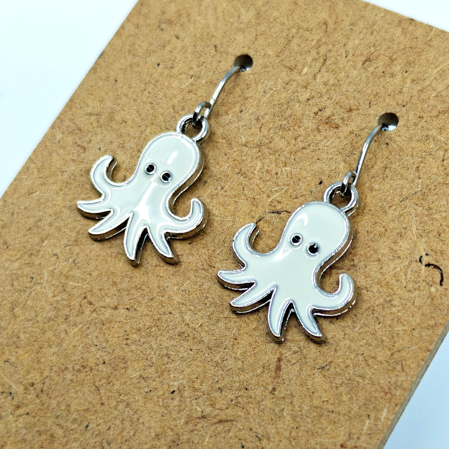 White Octopus Earrings